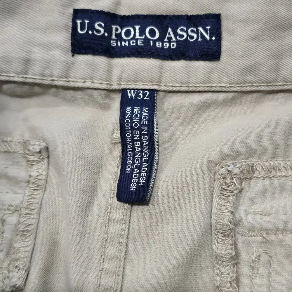 US Polo Assn. Tan Cargo Shorts Men Size 32 100% Cotton Dress Short Slacks